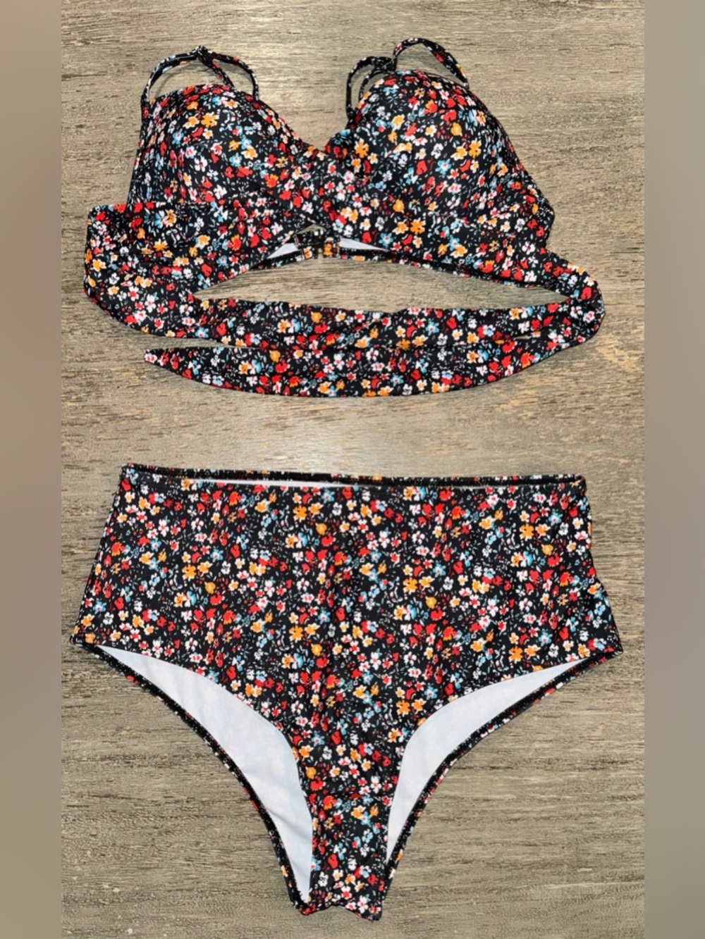 Floral High-Waist Bikini Set - Black/Red/Yellow-NWOT